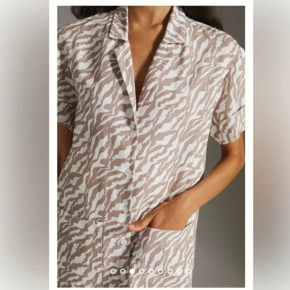 Anthropologie Amadi Zebra Stripe Safari Mini Shirt Dress Brown/White Med - Picture 3 of 16